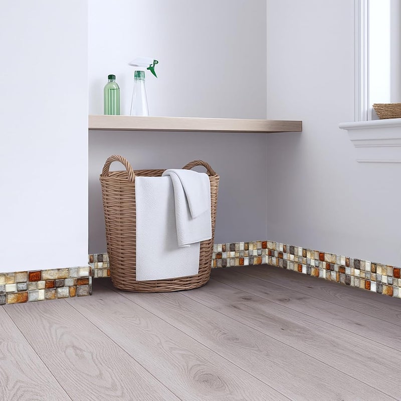 IOHEFY Mosaic Wallpaper Border 196x4 Inch Peel and Stick Wall Border Brown Beige Grey Removable Vinyl Wall Trim Pattern Sticker for Kitchen Bathroom Backsplash Home Decor - Image 4